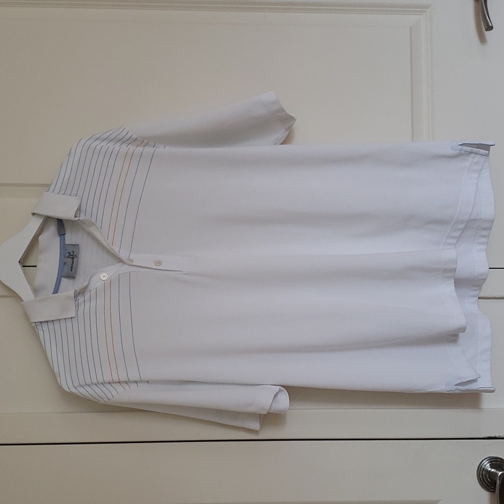 Ashworth Classic White Blue Orange Striped Golf Polo Size Large